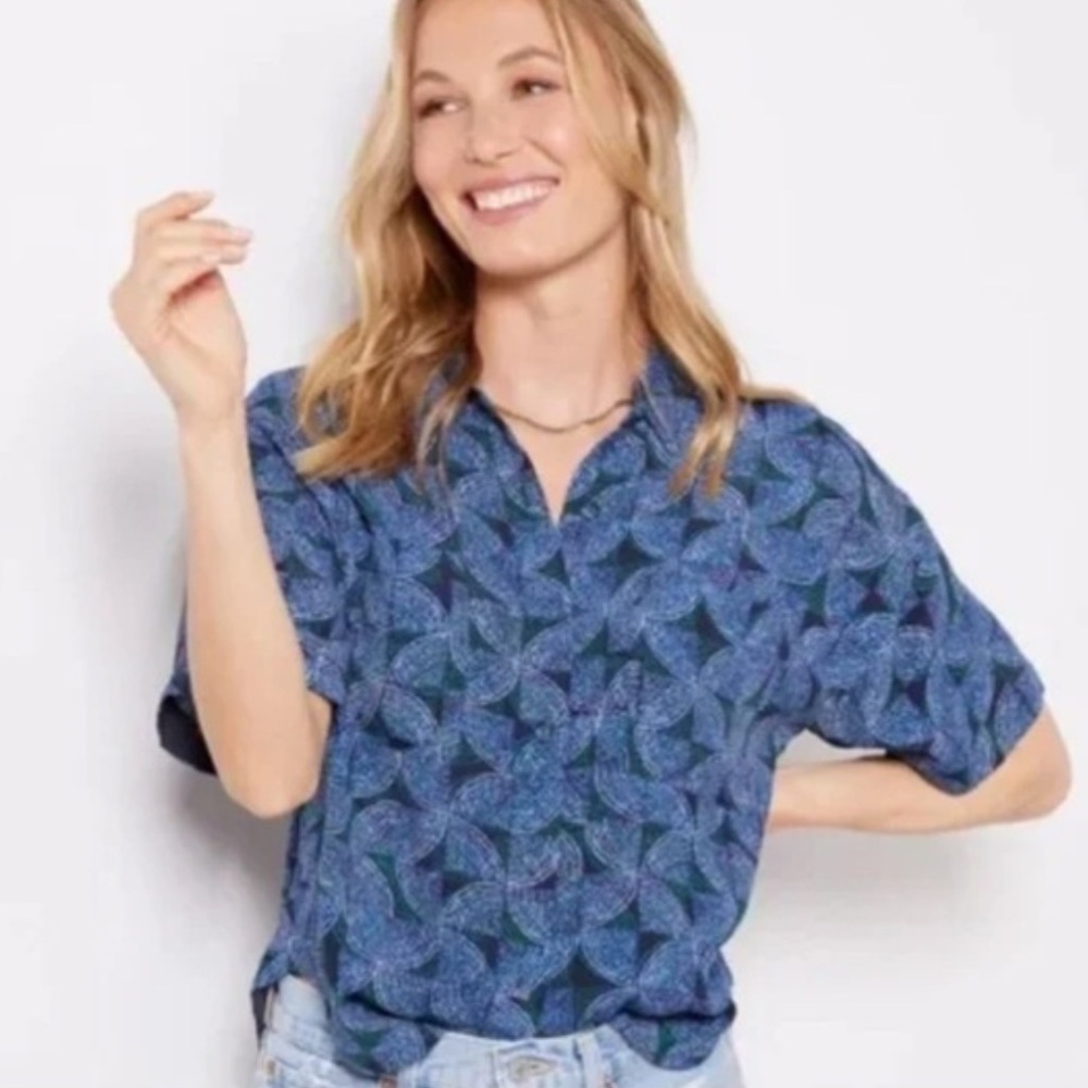 EVEREVE Laurena Resort Button-up Short-Sleeve Print Shirt W1611 Sz M
